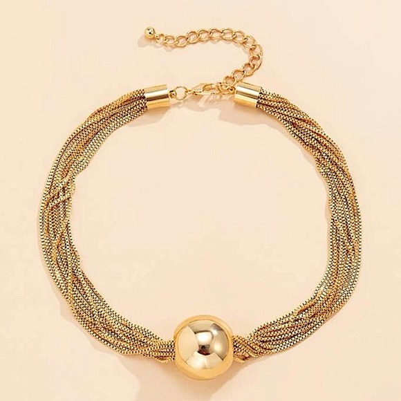 Gold 18K GP Multi Layered Chain Ball Necklace - Picture 5 of 7